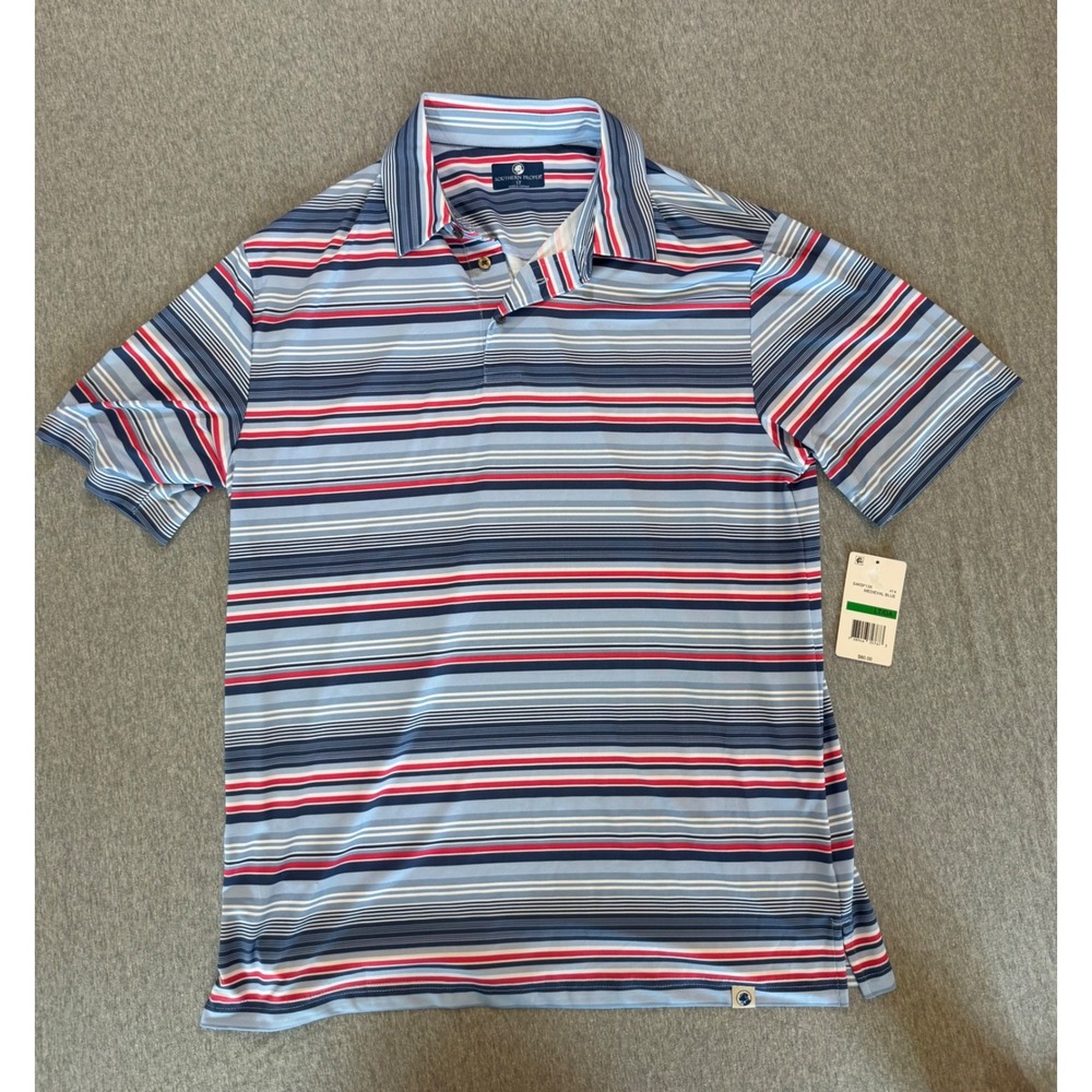 Southern Proper Mens Medieval Blue Striped Performance Polo Shirt LT S4KSF13X